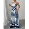 imageMakeMeChic Womens 2 Piece Boho Outfit Paisley Print Tie Backless Crop Tops and Wide Leg Pants Matching SetBlue