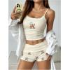 imageMakeMeChic Womens 2 Piece Cute Pajama Set Cartoon Print Ruched Cami Crop Tops and Shorts Lounge SetsApricot