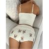 imageMakeMeChic Womens 2 Piece Cute Pajama Set Cartoon Print Ruched Cami Crop Tops and Shorts Lounge SetsApricot