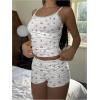 imageMakeMeChic Womens 2 Piece Cute Pajama Set Cartoon Print Ruched Cami Crop Tops and Shorts Lounge SetsWhite
