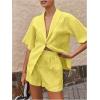 imageMakeMeChic Womens 2 Piece Fall Outfits Half Sleeve Blouse and Mini Shorts Matching SetYellow