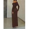imageMakeMeChic Womens 2 Piece Fall Outfits Long Sleeve Asymmetrical Tops and Bodycon Maxi Skirt Matching SetsCoffee Brown