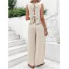 imageMakeMeChic Womens 2 Piece Linen Outfit Bow Tie Back Crew Neck Tank Tops and Wide Leg Pants SetApricot