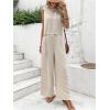 imageMakeMeChic Womens 2 Piece Linen Outfit Bow Tie Back Crew Neck Tank Tops and Wide Leg Pants SetApricot