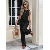 imageMakeMeChic Womens 2 Piece Linen Outfit Bow Tie Back Crew Neck Tank Tops and Wide Leg Pants SetBlack