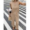 imageMakeMeChic Womens 2 Piece Linen Outfit Bow Tie Back Crew Neck Tank Tops and Wide Leg Pants SetKhaki