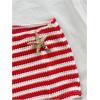 imageMakeMeChic Womens 2 Piece Outfit Metallic Starfish Striped Crop Tube Top and Skirt Summer SetRed and White