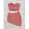 imageMakeMeChic Womens 2 Piece Outfit Metallic Starfish Striped Crop Tube Top and Skirt Summer SetRed and White