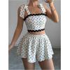 imageMakeMeChic Womens 2 Piece Outfit Polka Dots Tie Shoulder Shirred Crop Tops and Shorts SetMulticolor