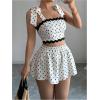 imageMakeMeChic Womens 2 Piece Outfit Polka Dots Tie Shoulder Shirred Crop Tops and Shorts SetMulticolor
