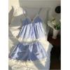 imageMakeMeChic Womens 2 Piece Outfit Striped V Neck Ruffle Cami and Shorts Matching SetBlue
