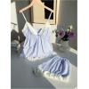 imageMakeMeChic Womens 2 Piece Outfit Striped V Neck Ruffle Cami and Shorts Matching SetBlue