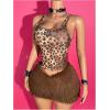 imageMakeMeChic Womens 2 Piece Outfits Cheetah Print Crop Tank Top and Faux Fur Mini Skirt Clothing SetBrown