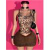 imageMakeMeChic Womens 2 Piece Outfits Cheetah Print Crop Tank Top and Faux Fur Mini Skirt Clothing SetBrown