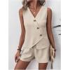 imageMakeMeChic Womens 2 Piece Outfits Sleeveless Button Blazer Vest Tops and Shorts Summer SetBeige