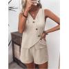 imageMakeMeChic Womens 2 Piece Outfits Sleeveless Button Blazer Vest Tops and Shorts Summer SetBeige
