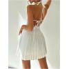 imageMakeMeChic Womens 2 Piece Outfits Tie Backless Halter Tops and Pleated Mini Skirt SetsWhite