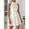 imageMakeMeChic Womens 2 Piece Outfits Tie Backless Halter Tops and Pleated Mini Skirt SetsWhite