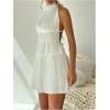 imageMakeMeChic Womens 2 Piece Outfits Tie Backless Halter Tops and Pleated Mini Skirt SetsWhite