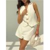 imageMakeMeChic Womens 2 Piece Set V Neck Metal Button Down Sleeveless Blazer Vest and Shorts Work OutfitWhite