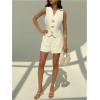 imageMakeMeChic Womens 2 Piece Set V Neck Metal Button Down Sleeveless Blazer Vest and Shorts Work OutfitWhite