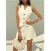 imageMakeMeChic Womens 2 Piece Set V Neck Metal Button Down Sleeveless Blazer Vest and Shorts Work OutfitWhite