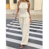 imageMakeMeChic Womens 2 Piece Summer Outfits Crochet Tie Back Halter Top and Pants Matching SetsApricot