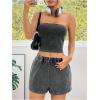 imageMakeMeChic Womens 2 Piece Summer Outfits Strapless Cropped Tube Top and Wide Leg High Waist Shorts SetGrey a