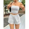 imageMakeMeChic Womens 2 Piece Summer Outfits Strapless Cropped Tube Top and Wide Leg High Waist Shorts SetLight Grey