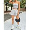 imageMakeMeChic Womens 2 Piece Summer Outfits Strapless Cropped Tube Top and Wide Leg High Waist Shorts SetLight Grey