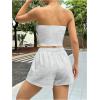 imageMakeMeChic Womens 2 Piece Summer Outfits Strapless Cropped Tube Top and Wide Leg High Waist Shorts SetLight Grey