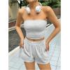 imageMakeMeChic Womens 2 Piece Summer Outfits Strapless Cropped Tube Top and Wide Leg High Waist Shorts SetLight Grey