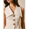 imageMakeMeChic Womens 2 Piece Work Outfit Metal Button Down Crop Suit Vest and Mini Skirt SetBeige