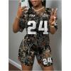imageMakeMeChic Womens 2 Piece Y2k Outfit Camo Number Print V Neck Jersey Tops and Shorts SetMulticolor