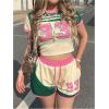 imageMakeMeChic Womens 2 Piece Y2k Outfit Letter Print Crew Neck Crop Tops and Shorts SetMulticolor