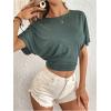 imageMakeMeChic Womens Casual Summer Crop Top Short Sleeve Backless Knot Back TShirtGreen