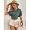 imageMakeMeChic Womens Casual Summer Crop Top Short Sleeve Backless Knot Back TShirtGreen