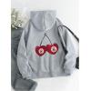 imageMakeMeChic Womens Cherry Graphic Hoodie Long Sleeve Drop Shoulder Y2K Sweatshirt Pullover Top Light Grey Small