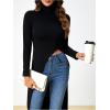 imageMakeMeChic Womens High Neck Long Sleeve T Shirt Asymmetrical High Low Hem Plain Tee Tops Black Small