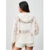 imageMakeMeChic Womens Lace Sheer Hollow Out Hooded Sweatshirts Half Zip Loose Hoodie TopsWhite