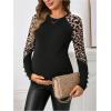 imageMakeMeChic Womens Leopard Print Maternity Tee Shirt Leopard Print Long Sleeve Round Neck Pregnancy TopsBlack