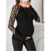 imageMakeMeChic Womens Leopard Print Maternity Tee Shirt Leopard Print Long Sleeve Round Neck Pregnancy TopsBlack