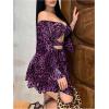 imageMakeMeChic Womens Leopard Print Off The Shoulder Mini Dress Bell Sleeve Cut Out Smocked Y2k DressesHot Pink