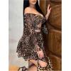 imageMakeMeChic Womens Leopard Print Off The Shoulder Mini Dress Bell Sleeve Cut Out Smocked Y2k DressesMulticolor