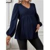 imageMakeMeChic Womens Maternity Blouse Lantern Sleeve V Neck Lace Trim Textured Pregnancy TopsBlue