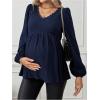 imageMakeMeChic Womens Maternity Blouse Lantern Sleeve V Neck Lace Trim Textured Pregnancy TopsBlue