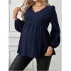 imageMakeMeChic Womens Maternity Blouse Lantern Sleeve V Neck Lace Trim Textured Pregnancy TopsBlue