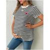 imageMakeMeChic Womens Maternity Tee Striped Crew Neck Short Sleeve Pregnancy T Shirt TopsBlack