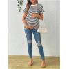 imageMakeMeChic Womens Maternity Tee Striped Crew Neck Short Sleeve Pregnancy T Shirt TopsBlack