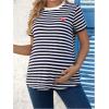 imageMakeMeChic Womens Maternity Tee Striped Crew Neck Short Sleeve Pregnancy T Shirt TopsBlue